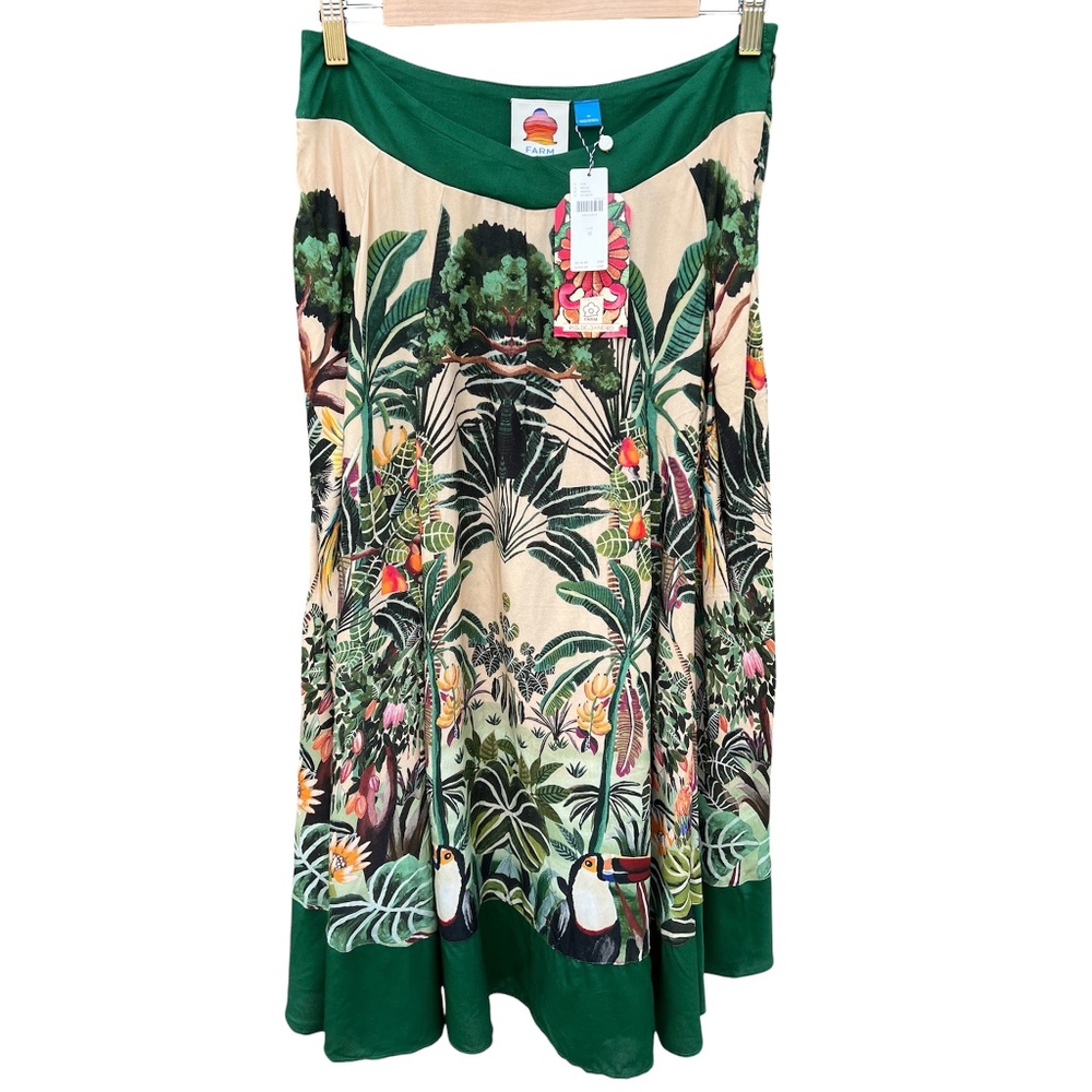 NWT Farm Rio Jungle Print V-Waist Midi Skirt Size Medium - Picture 4 of 12